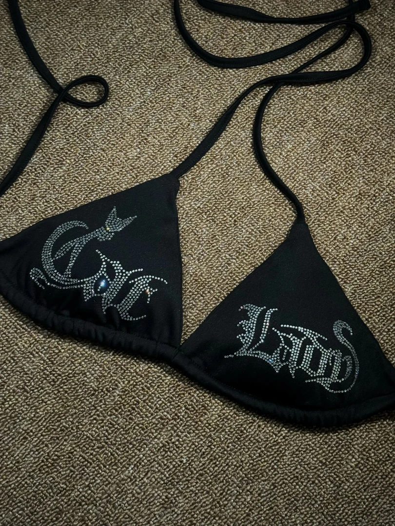 CATLADY 同款欧美Heels钢管爵士豹纹比基尼内衣上衣字母烫钻