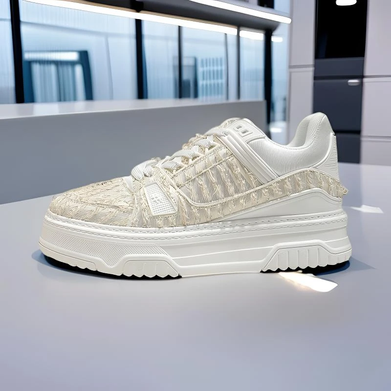 板鞋新款秋季爆款时尚百搭潮流厚底增高刀割纹男士男款小白鞋板鞋