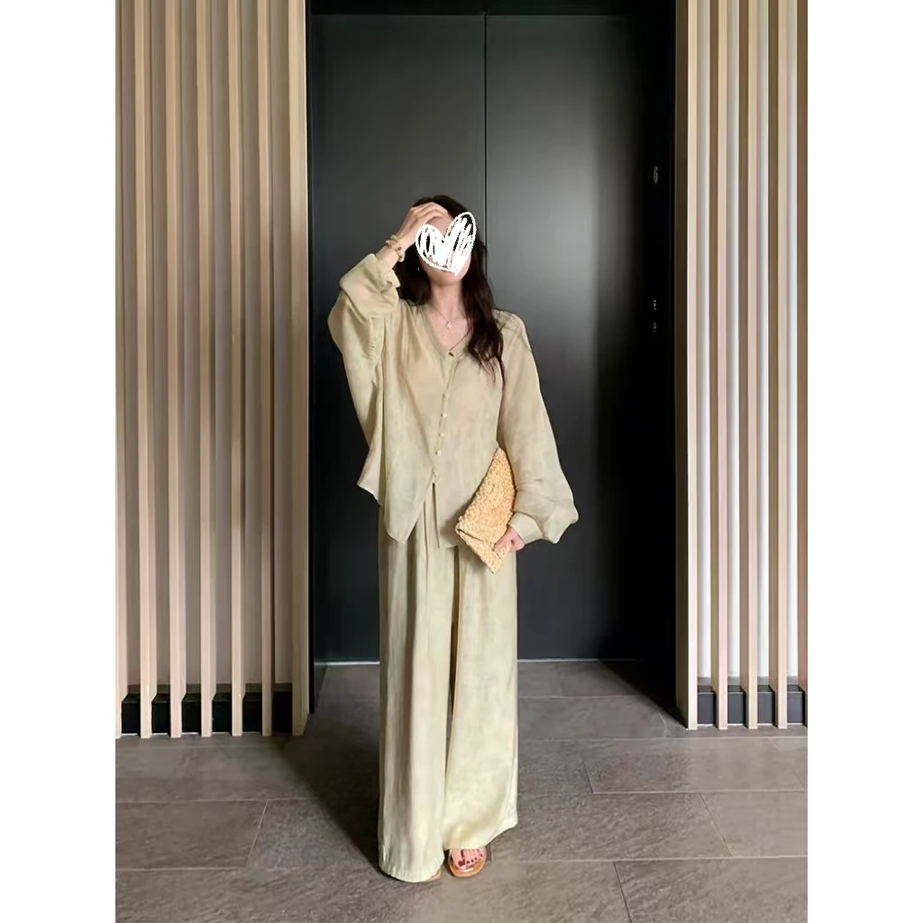 2025气质宽松气质时尚国风上衣胖mm阔腿裤新中式套装