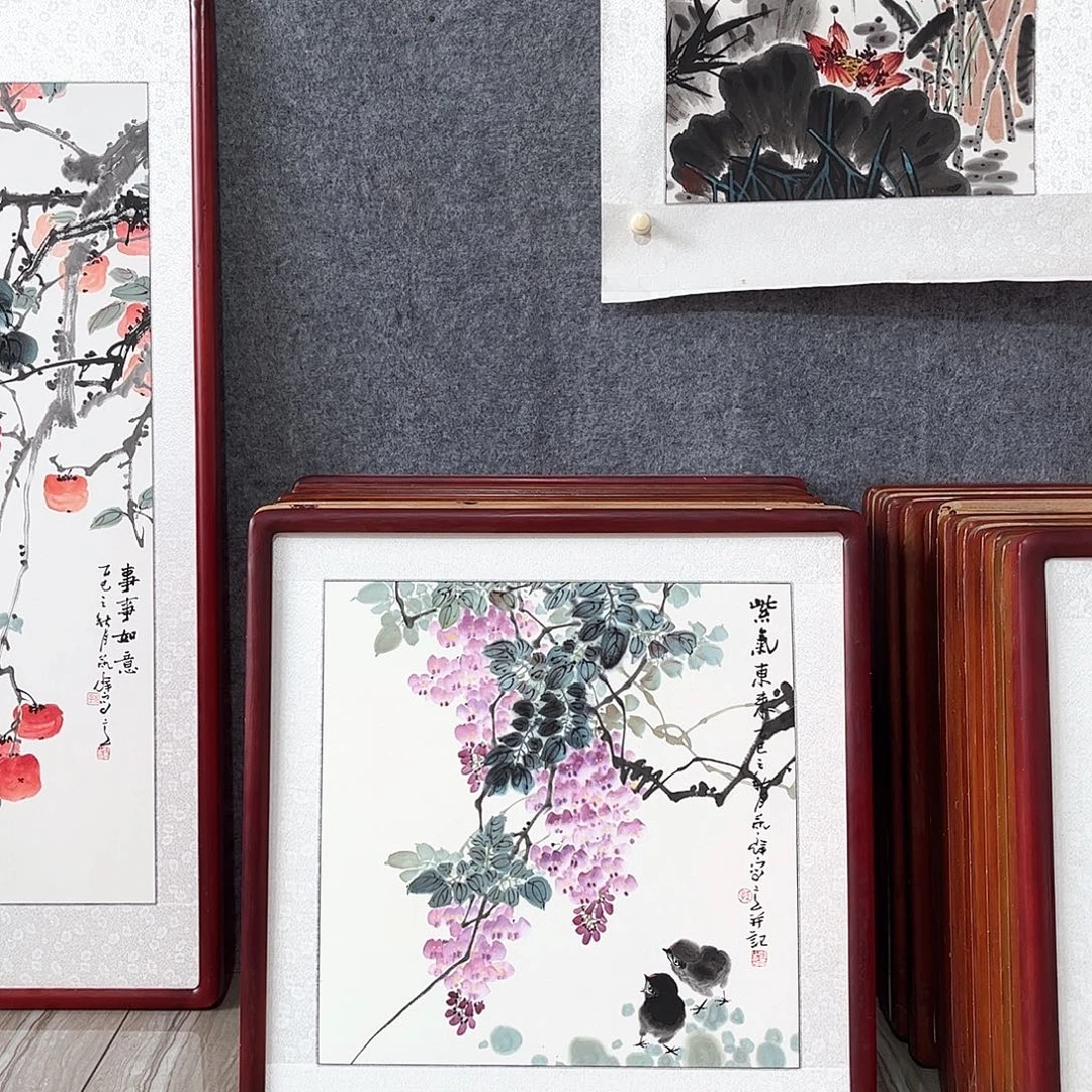 国画书画作品带框63×63