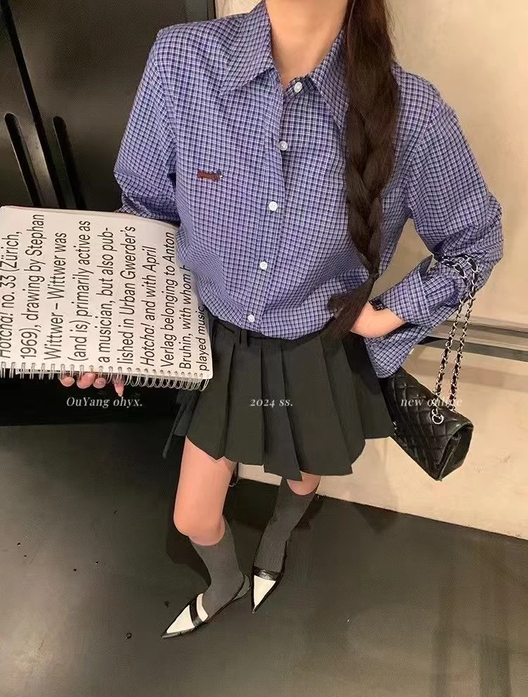 陈思思【2店合集】时尚慵懒风百搭格子女亲秋冬衬衫外套210-410