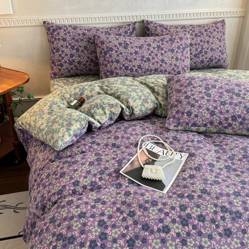 春秋世纪原麻亚麻皱皱纱四件套A类母婴四季可用柔软加厚学生宿舍