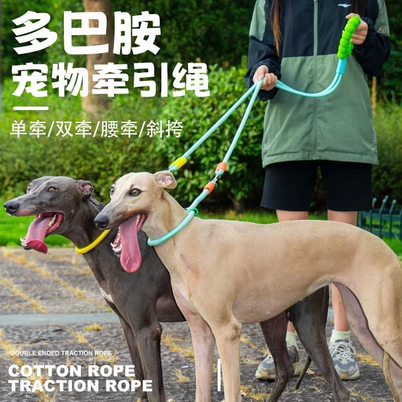 狗狗牵引绳p链项圈脖圈一拖二双头防爆冲P绳链子边牧金毛大型犬