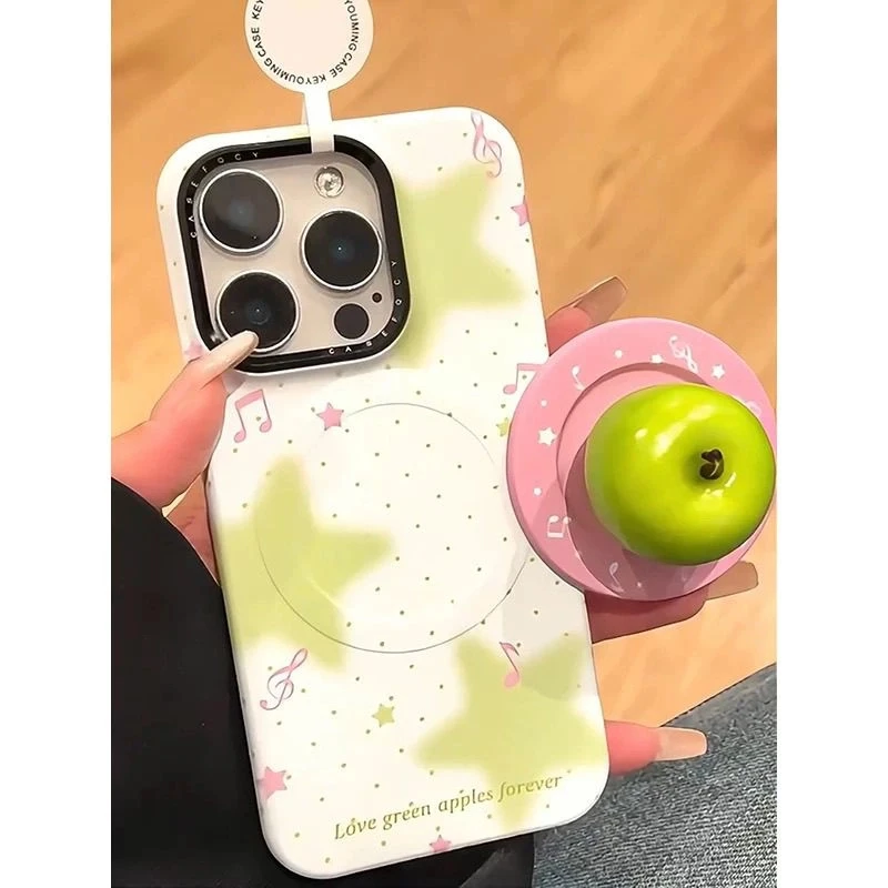 小清新绿色星星青苹果磁吸支架适用苹果iphone16promax新款15/16