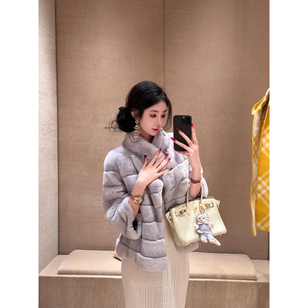 【雅乔定制】贵妇兔 渐变晕染紫色獭兔毛草草外套DYJJ-24090491