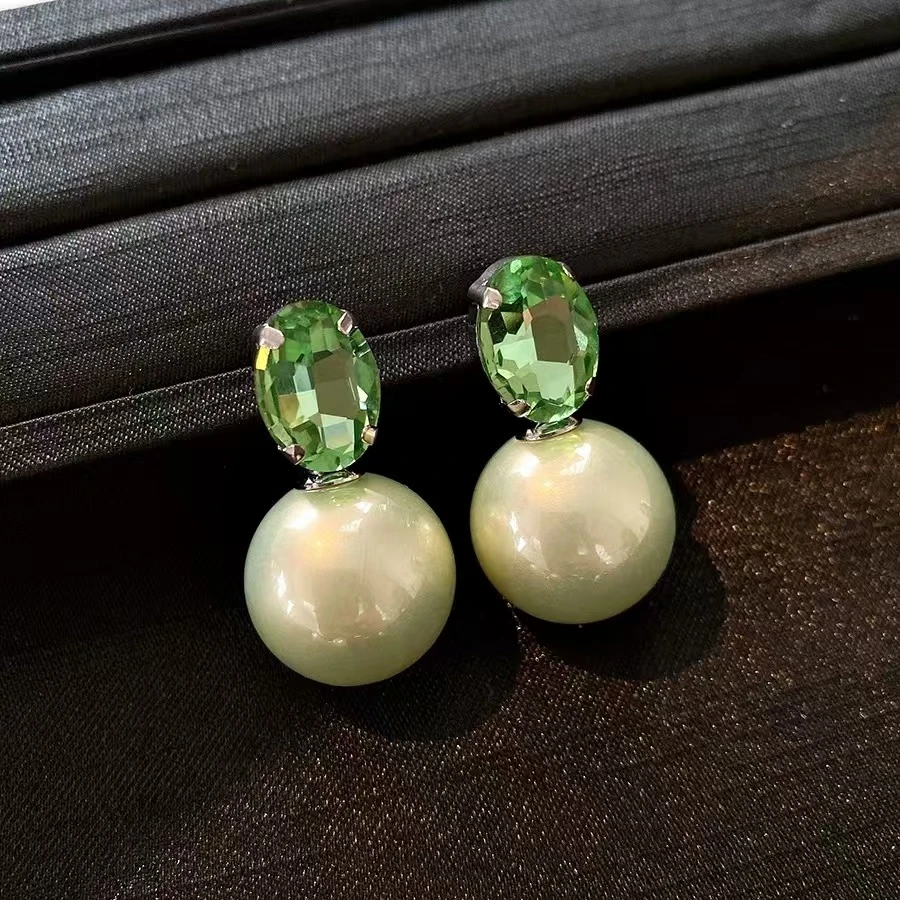 铜合金耳饰 【8827】日韩气质百搭绿色吊坠耳环小众设计高级感耳饰