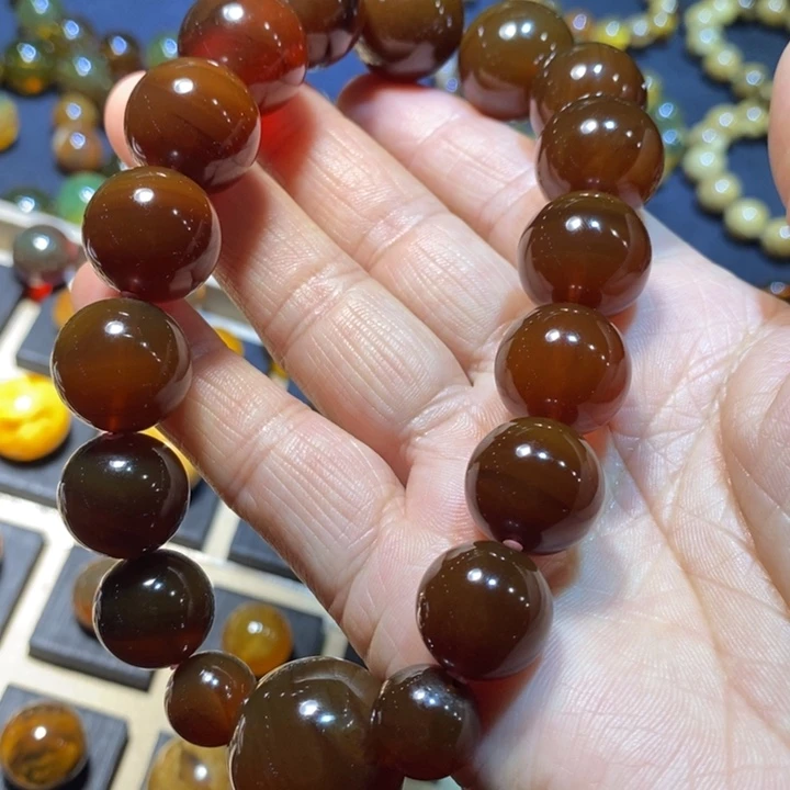 琥珀未镶嵌裸石千层血蜜蜡十八子