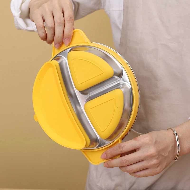 不锈钢儿童餐具一体式分格餐盘吸盘固定宝宝防摔辅食儿童餐盘