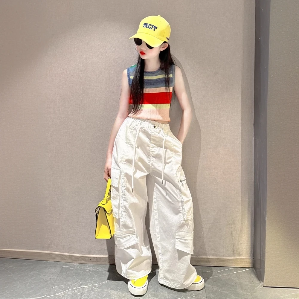 女童高级感夏装套装2025新款多巴胺风儿童夏季工装裤大童韩系穿搭