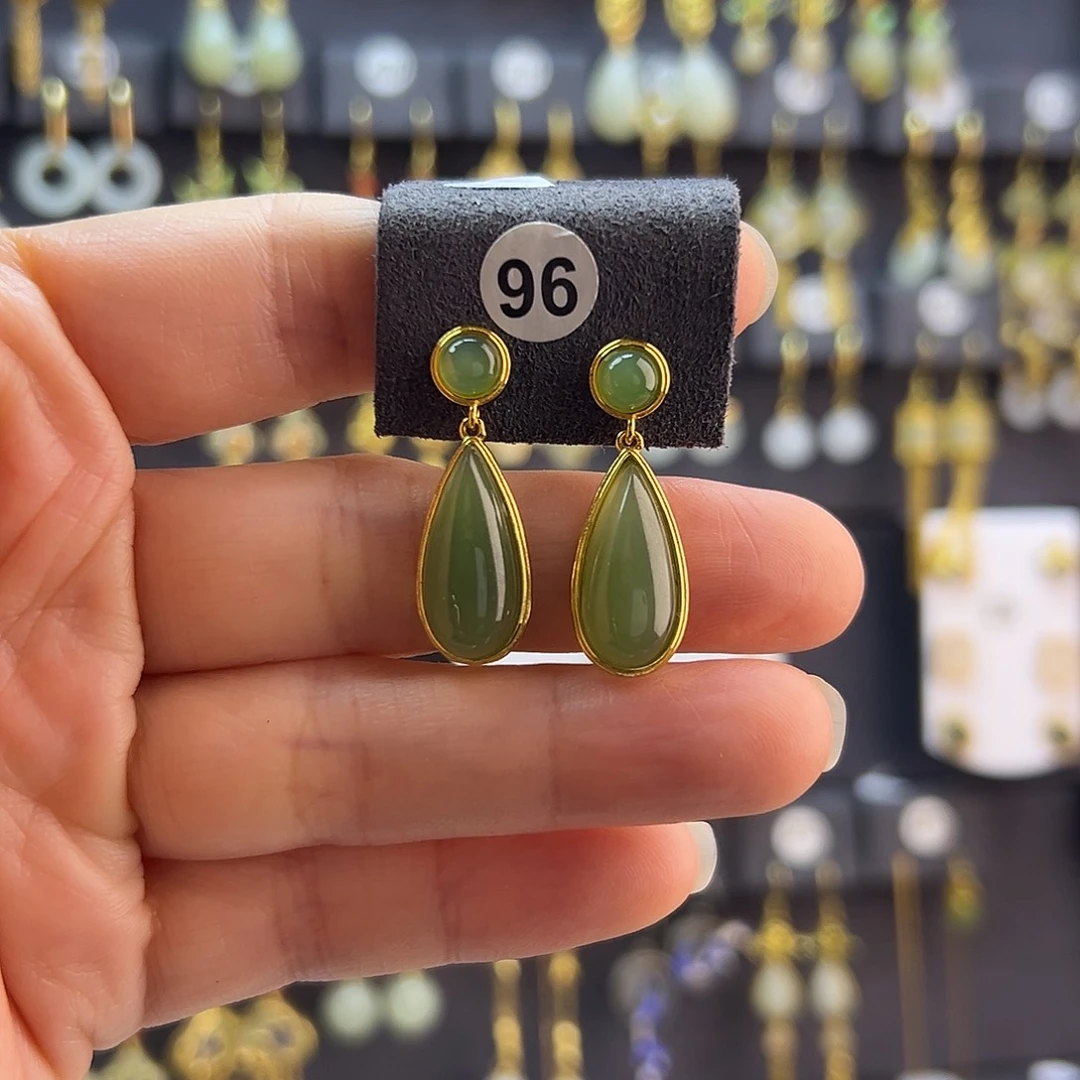 和田玉未镶嵌耳饰通体纯银天然碧玉耳坠