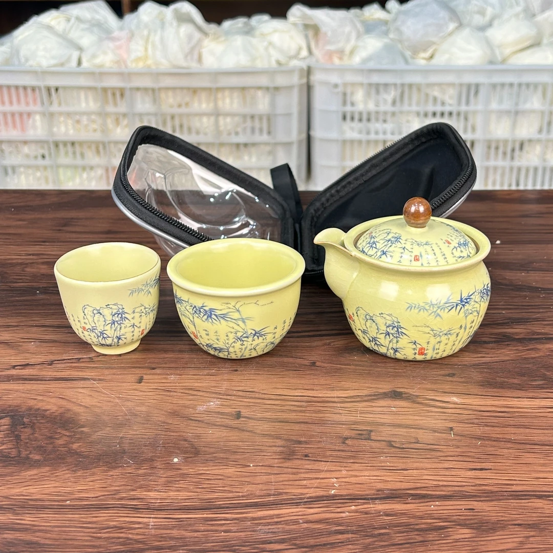 大海茶器@@YS362-米黄汝窑竹子旅行茶具