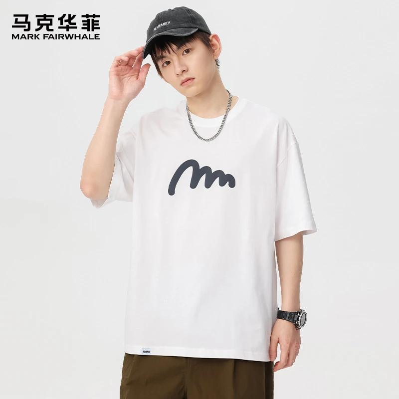 马克华菲夏季薄款纯棉印花短袖T恤男士潮牌宽松圆领休闲半袖上衣