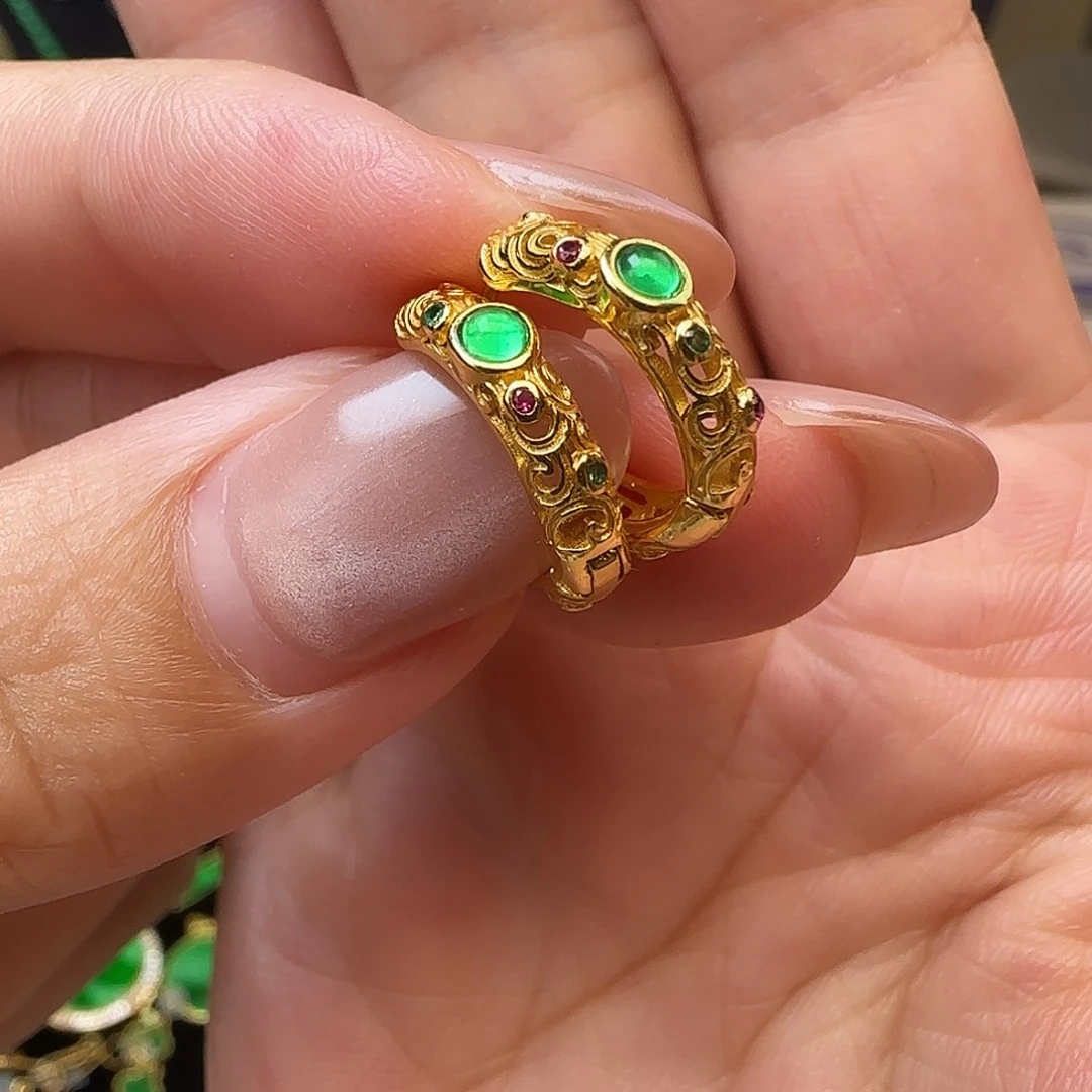 翡翠银S925镶嵌耳饰耳包