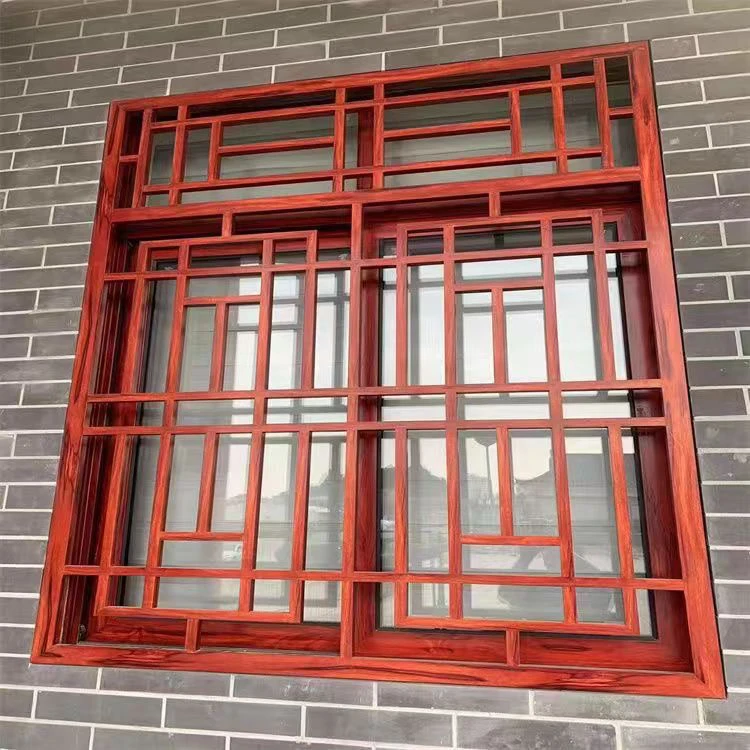 定制铝合金窗花防盗网镂空仿古格栅花格防盗窗木纹中式铝窗屏风