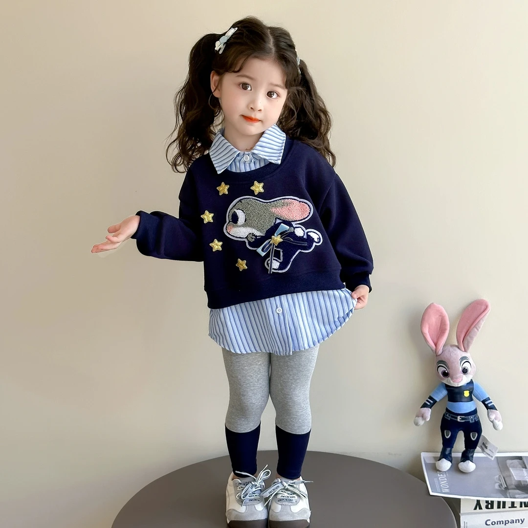 女童卫衣秋款2025秋季时尚洋气假两件中小童衬衫领小女童秋款套装