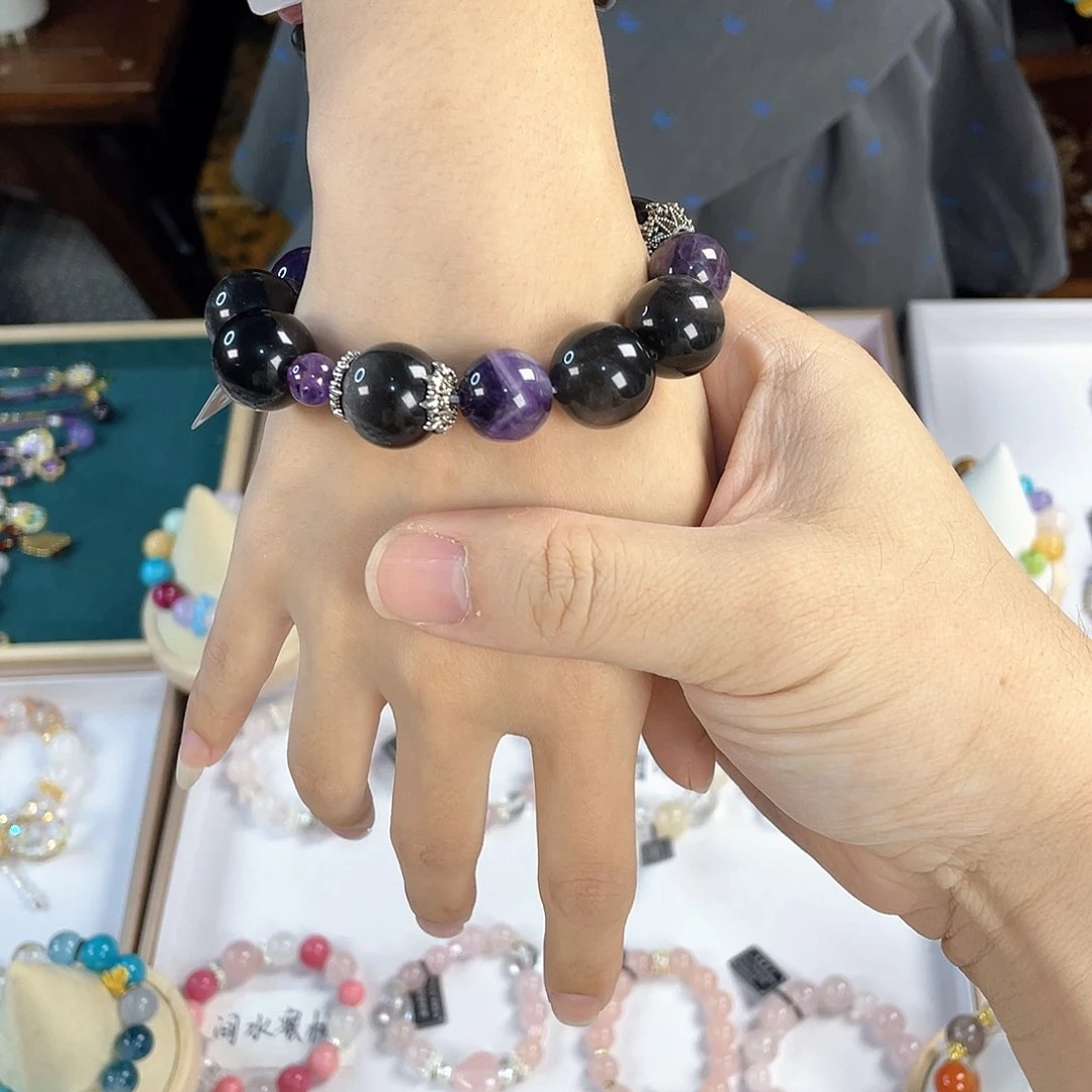 水晶手链银S925镀金镶嵌