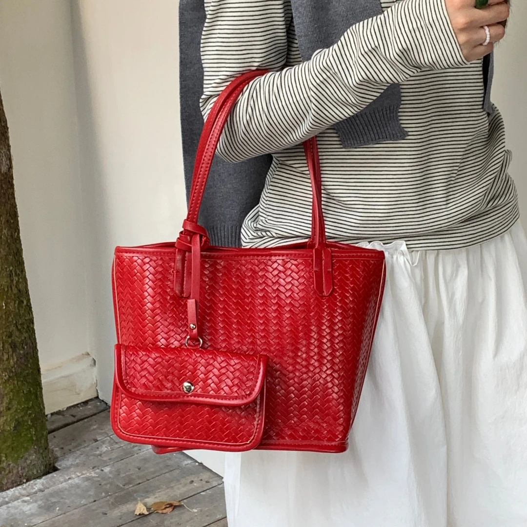 竹笋喵喵 复古风大容量编织包女2025通勤高级质感单肩手提腋下包