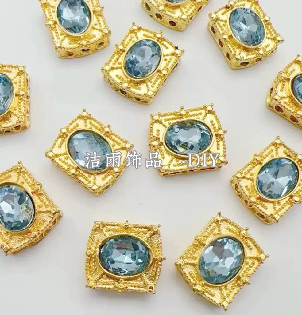 (洁雨饰品 DIY)  T044  金蓝色新款魔盒八通孔锆串珠戒面diy配饰