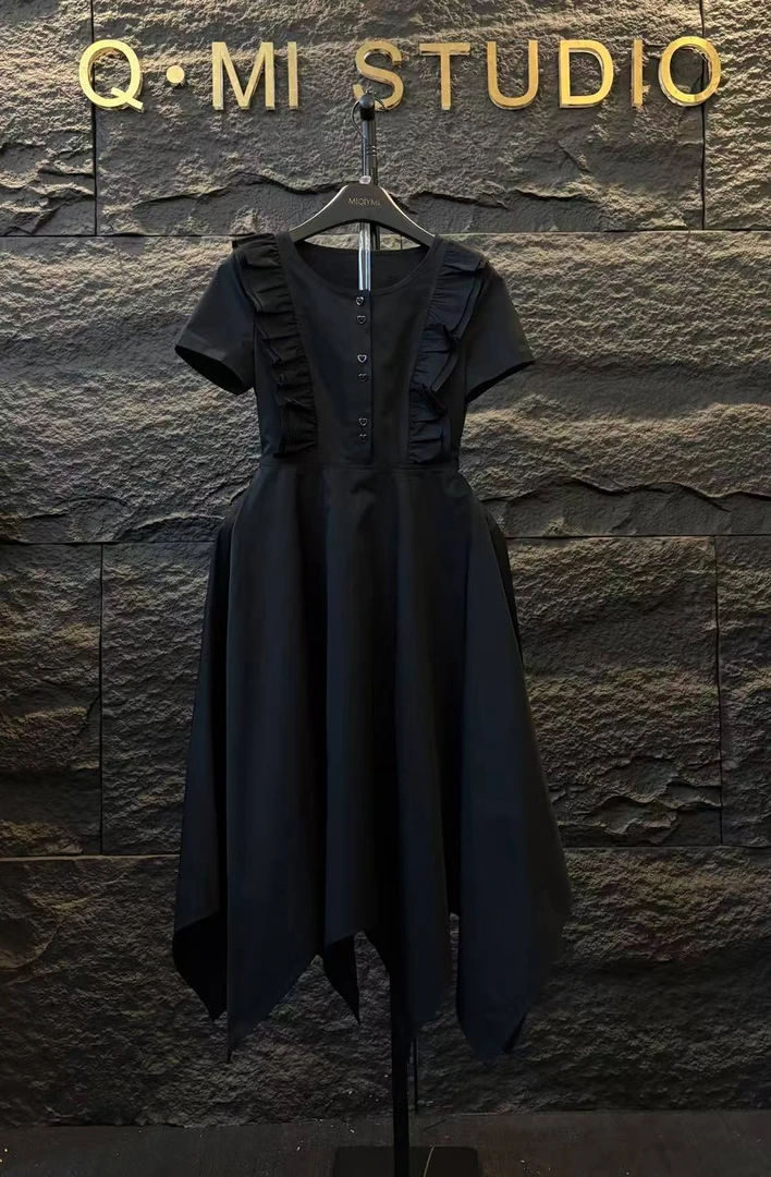 2025原创大码高定设计款爱心排扣长裙高级休闲显瘦25141