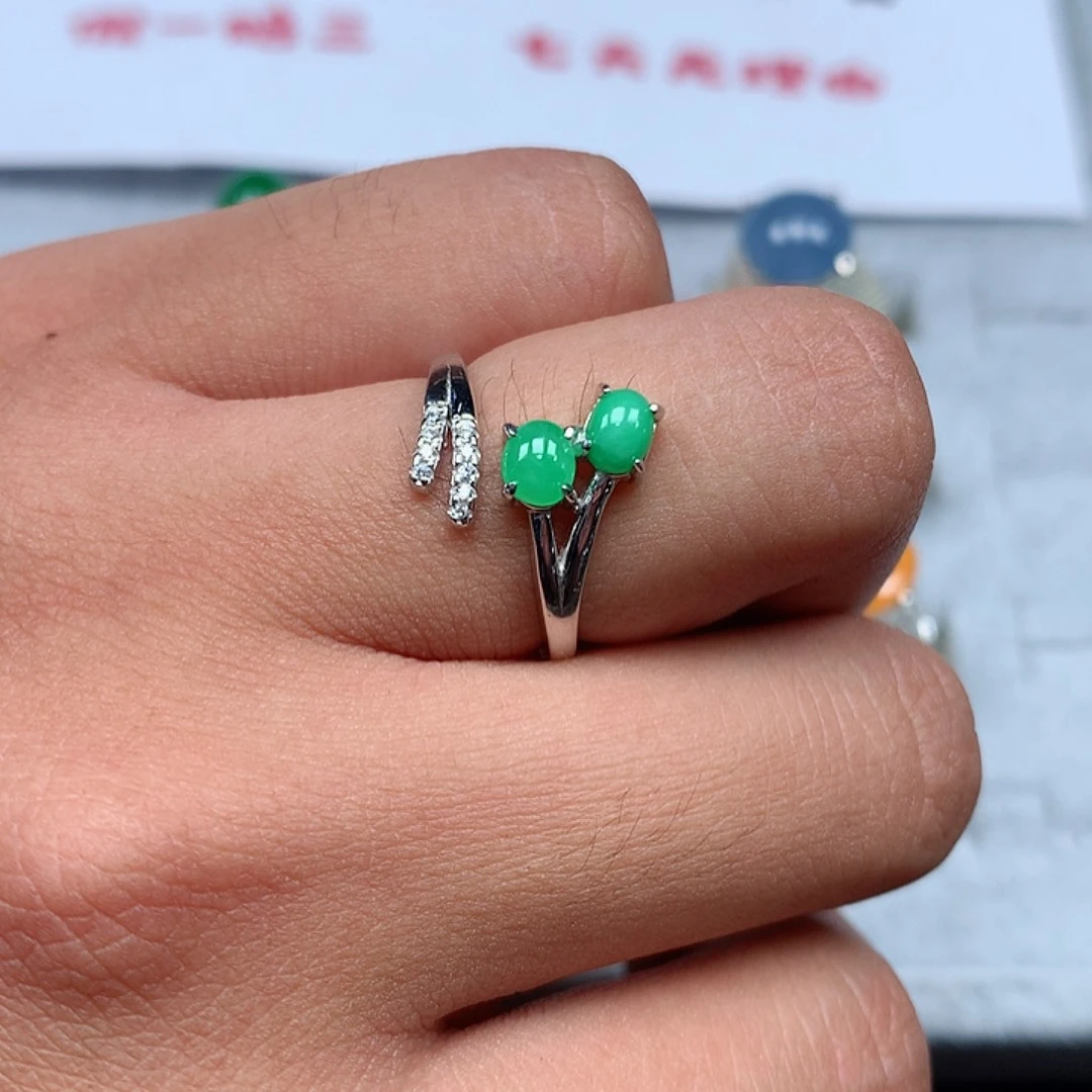 翡翠戒指银S925镶嵌47号