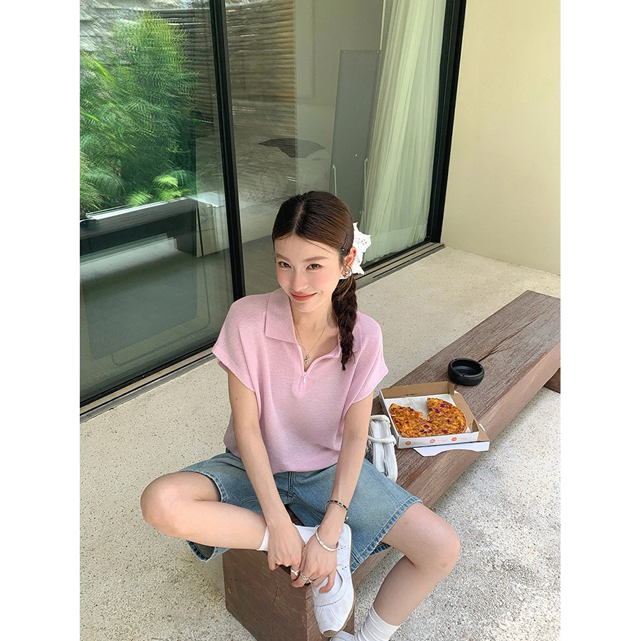 张贝贝 清潭洞书会 天丝亚麻 JI简空气感针织polo衫