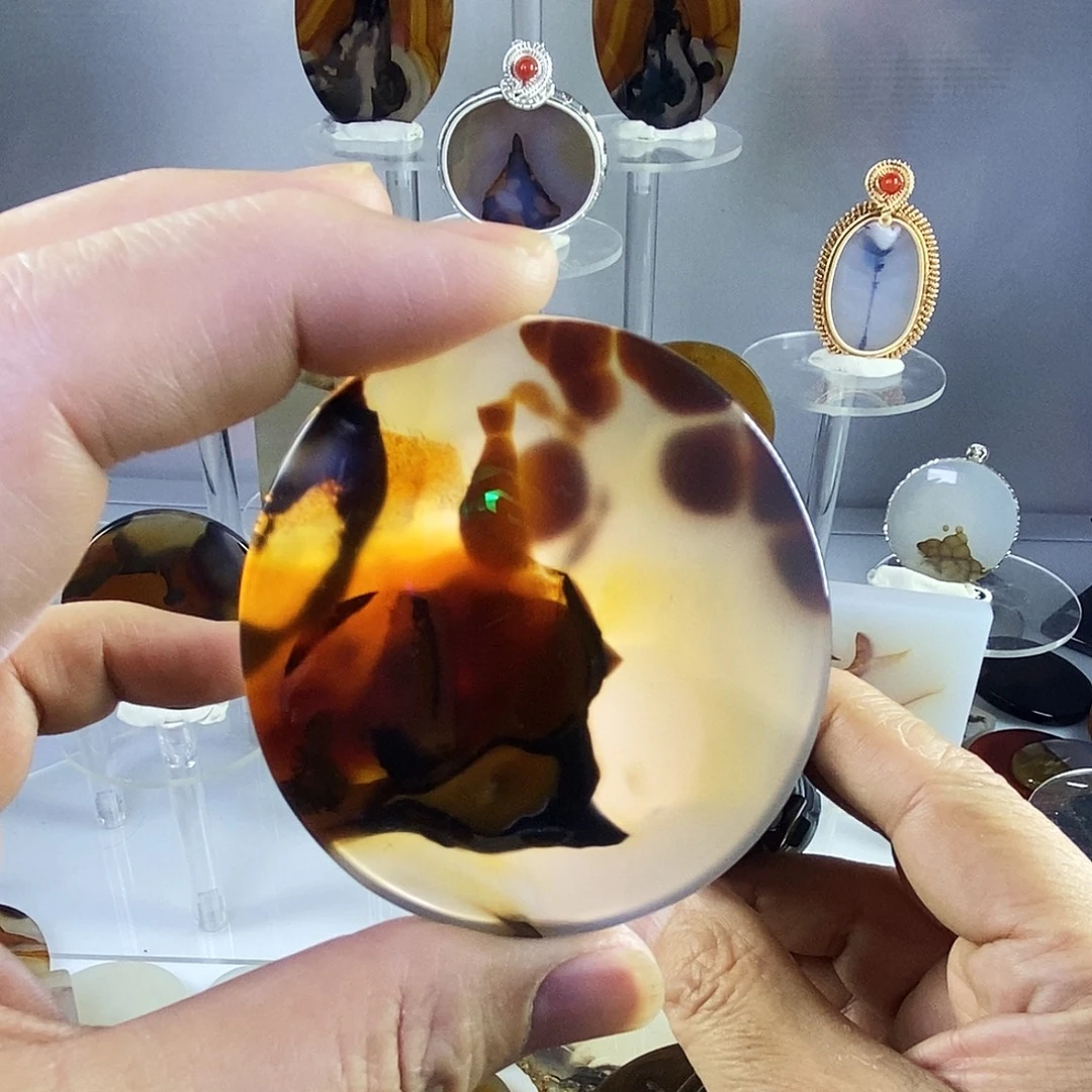 合成碳硅石非金属时尚图纹画面石饰品