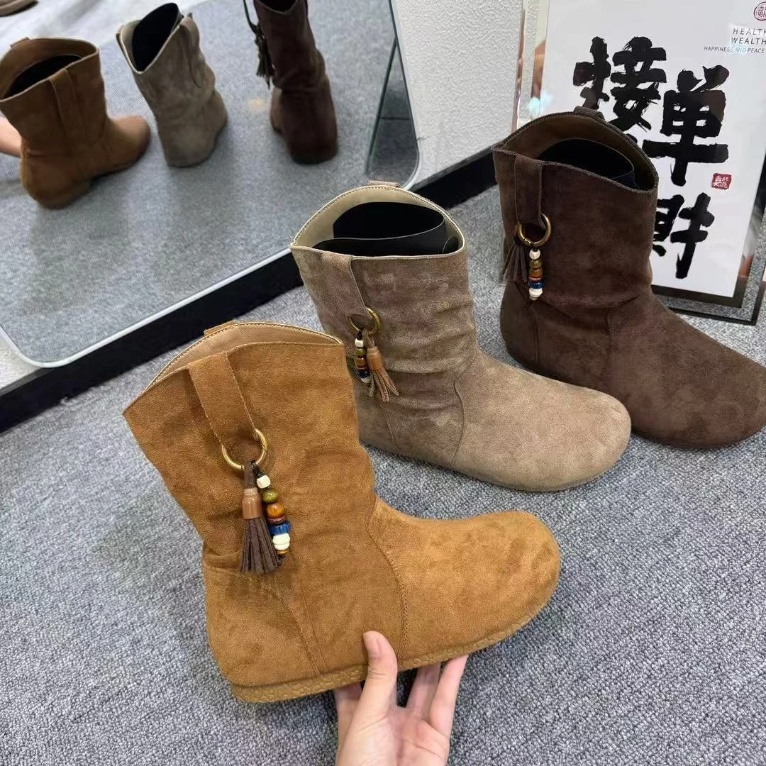 复古英伦风女堆堆靴中筒靴骑士靴2025秋冬季韩版瘦瘦靴短靴女靴子