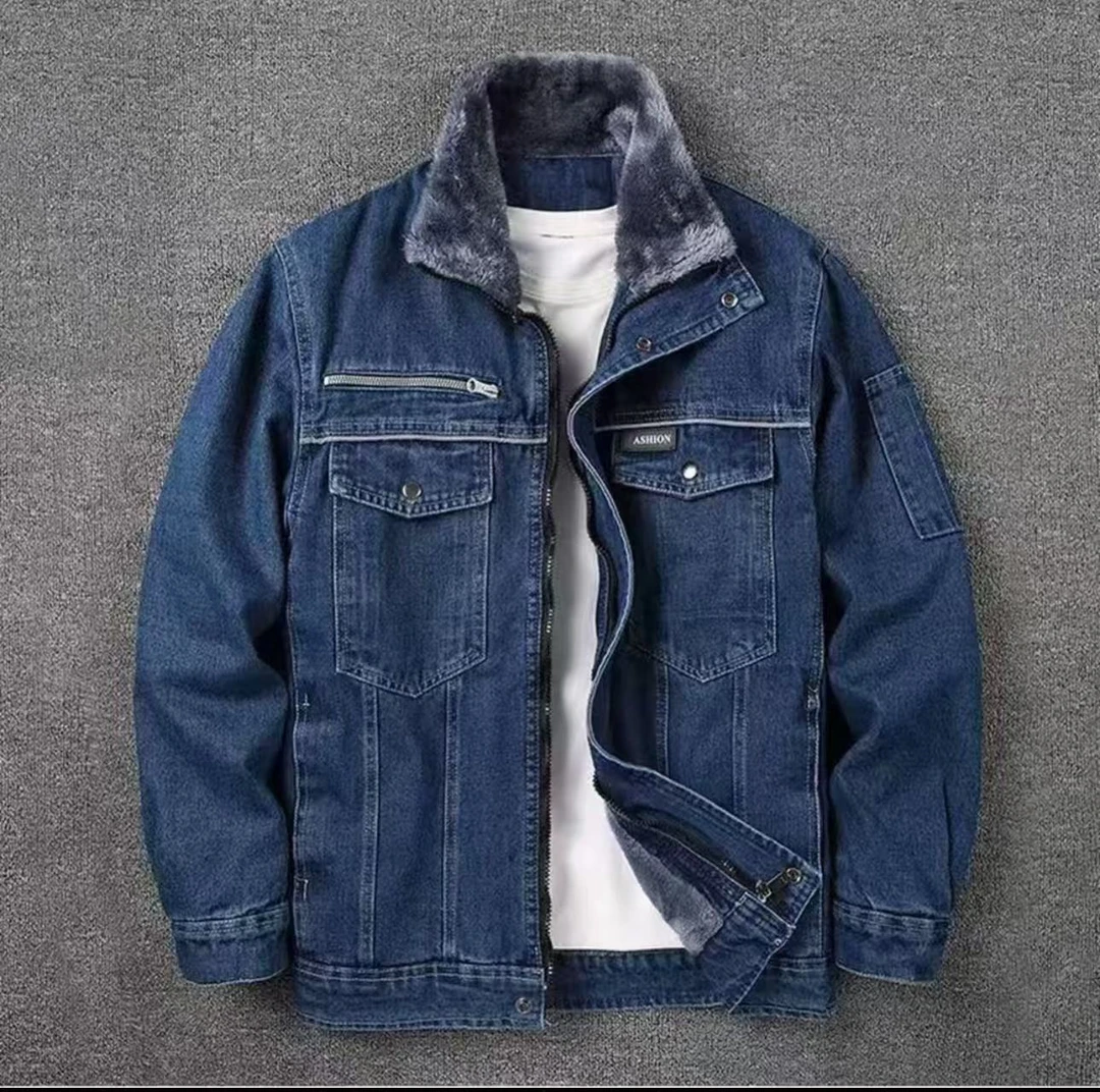 冬季加厚加绒劳保牛仔棉服防烫耐磨保暖电焊工汽修车间工厂工作服