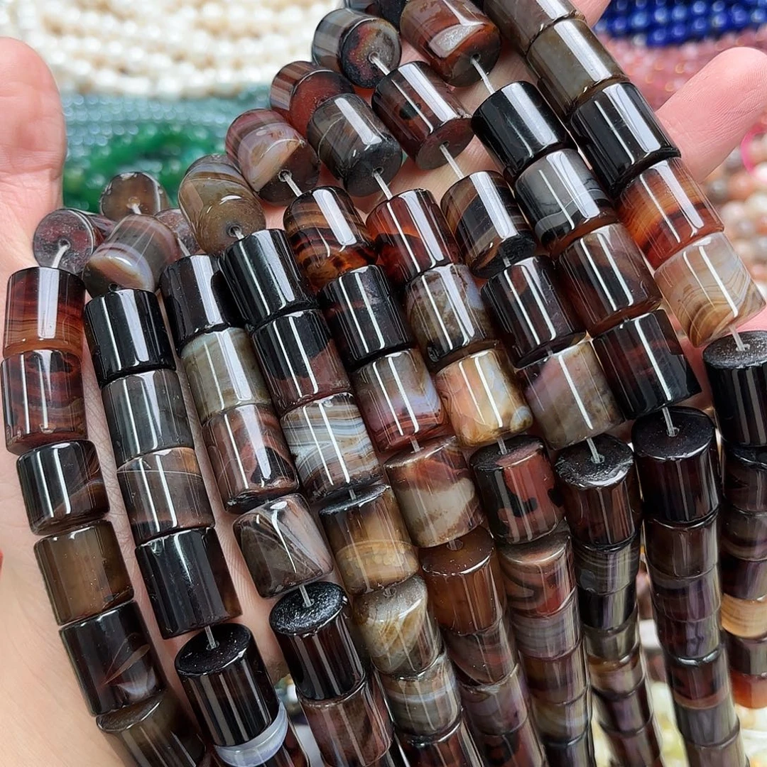 玛瑙/玉髓未镶嵌珠宝半成品14×16梦幻玛瑙桶柱一条