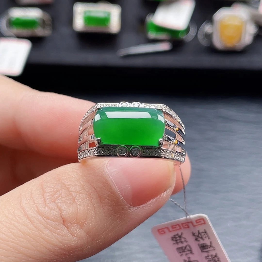 翡翠戒指银S925镶嵌天然a货翡翠2811