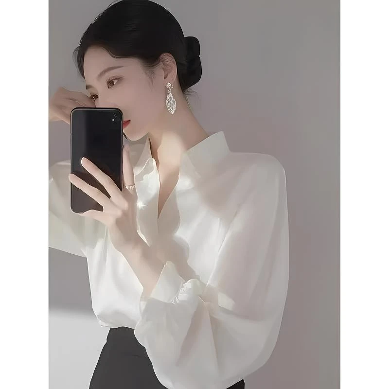 早秋高级感法式气质优雅白色衬衫女轻熟风御姐绝美漂亮雪纺小衫潮