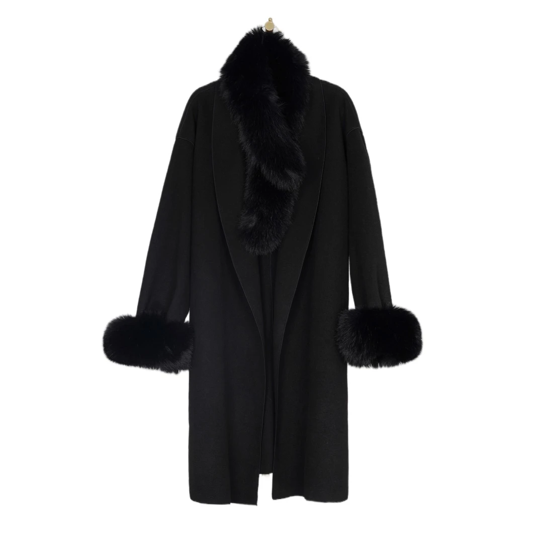 【春日暖阳】慵懒感秋冬可拆卸毛毛绒长款气质女士双面呢大衣