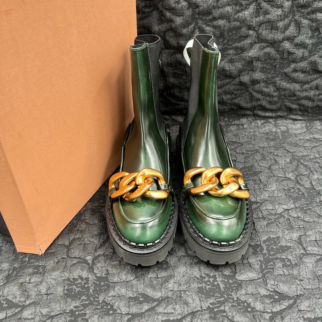 99新  N°21 黑绿渐变金属链条logo厚底切尔西靴 36码/99新/原盒