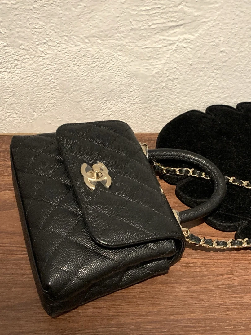 99新 Chanel/香奈儿 HIHI/24K黑金荔枝纹mini cocohandle