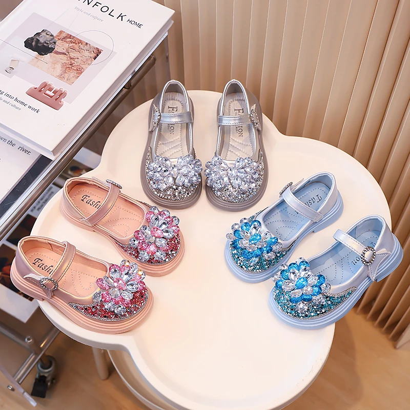 曙尼豪女童水晶鞋2025早秋新款软底闪亮女孩舞蹈演出水钻公主单鞋