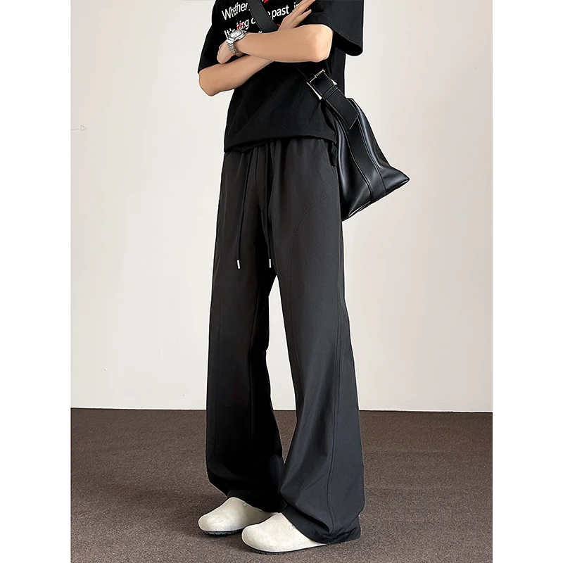 cleanfit基础款斜切裤子男款夏季显瘦直筒弯刀微喇裤美式休闲长裤