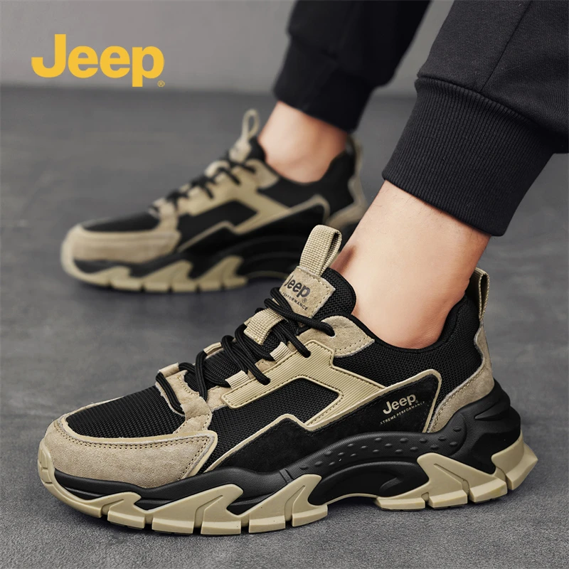 JEEP吉普男鞋2025年新款皮面软底休闲户外运动鞋厚底增高老爹鞋