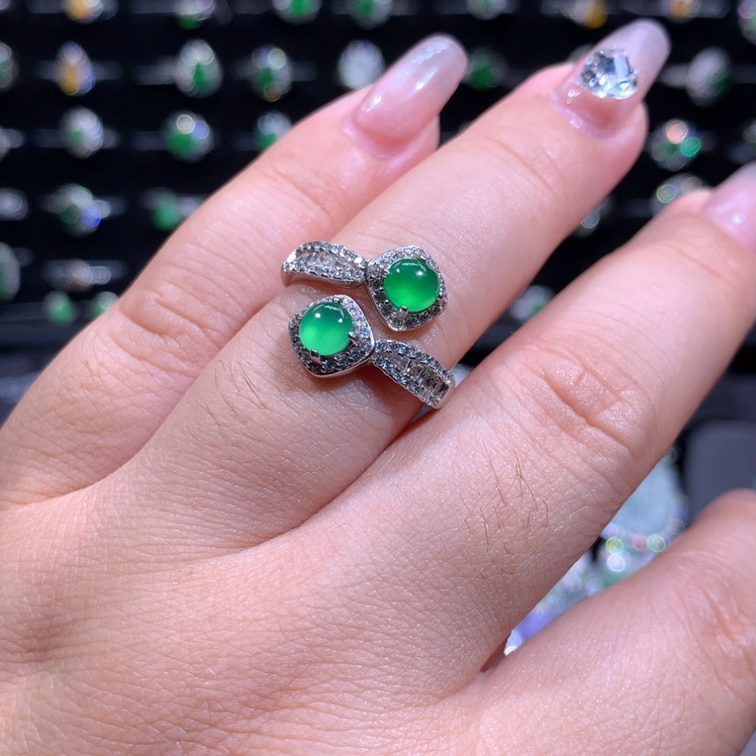 翡翠银S925镶嵌戒指天然翡翠