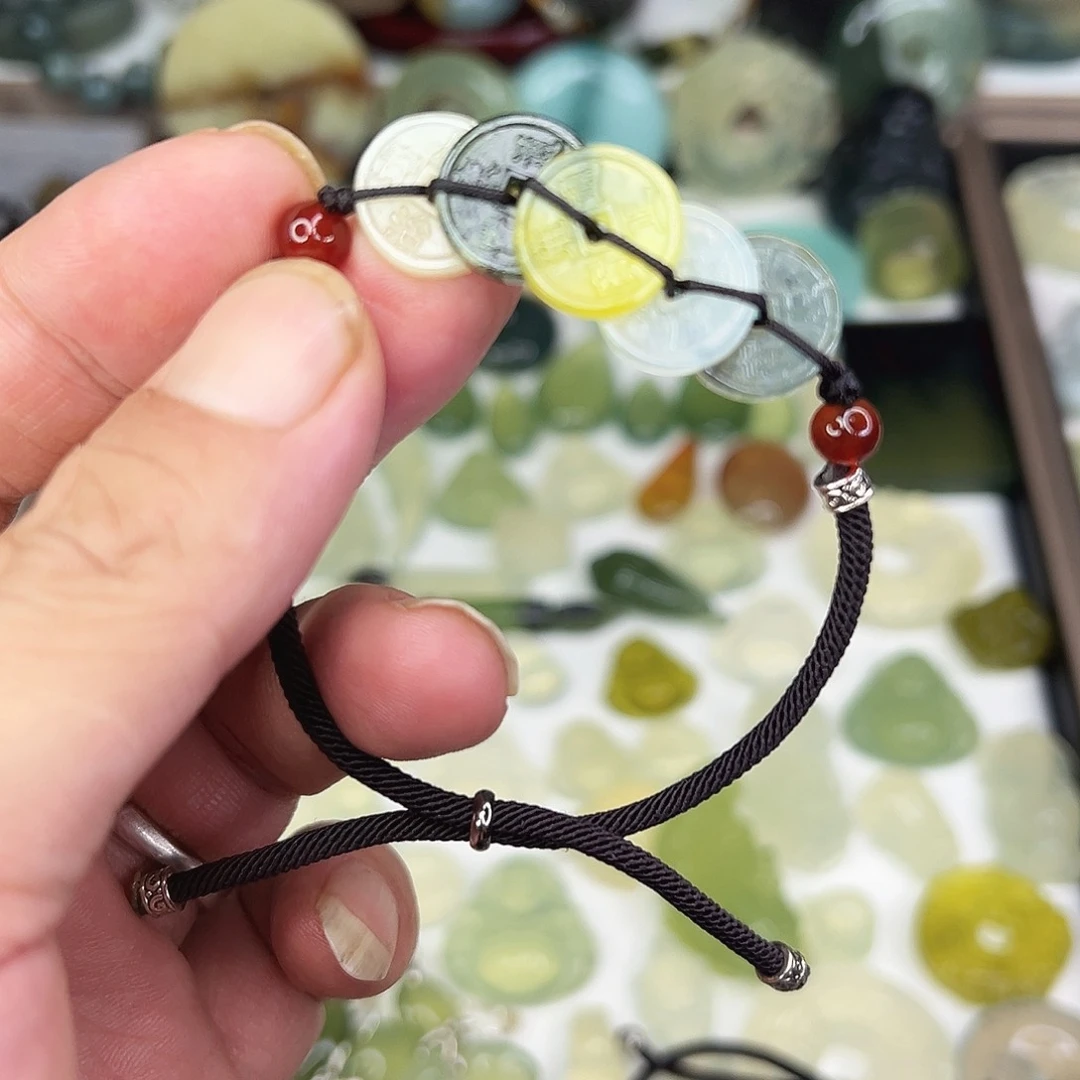 岫玉未镶嵌颈饰岫岩花玉五帝钱
