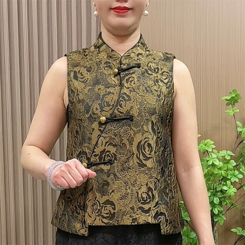 妈妈春装国风立领马甲2025新款中老年女装春秋大码新中式唐装坎肩