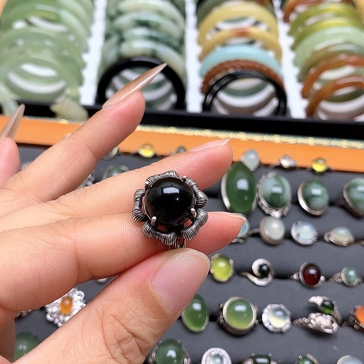 蛇纹石玉戒指银S925镶嵌M*i