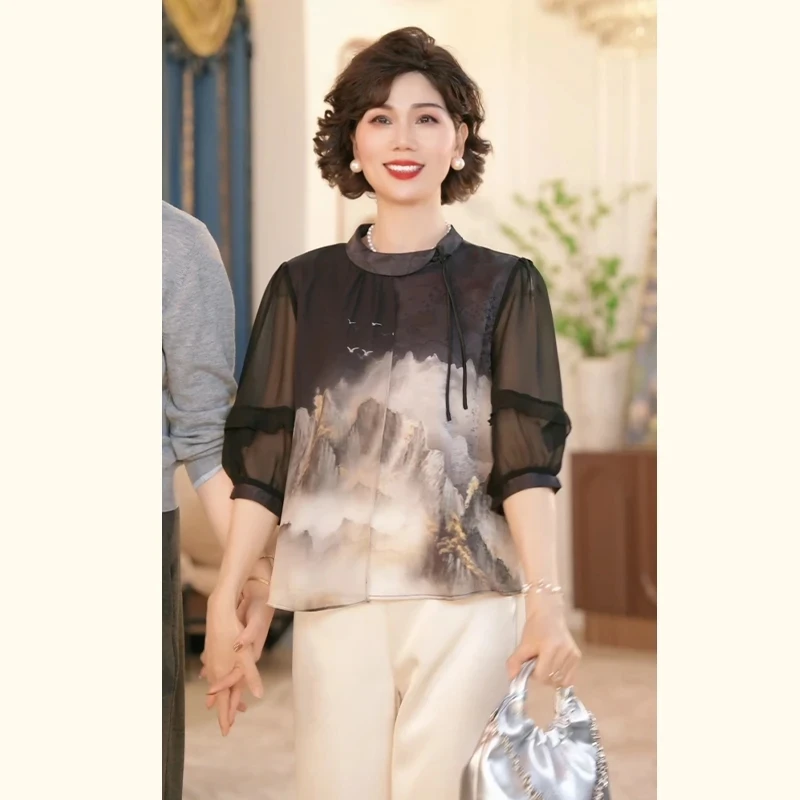 中年妈妈装春夏新中式上衣套装2025新款洋气中老年女装国风两件套