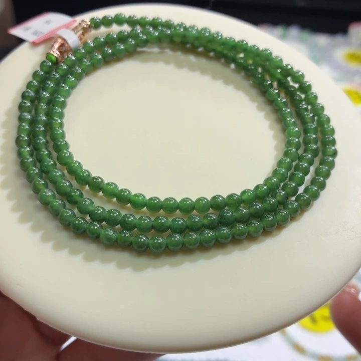 翡翠未镶嵌手链冰胶波菜绿卡4