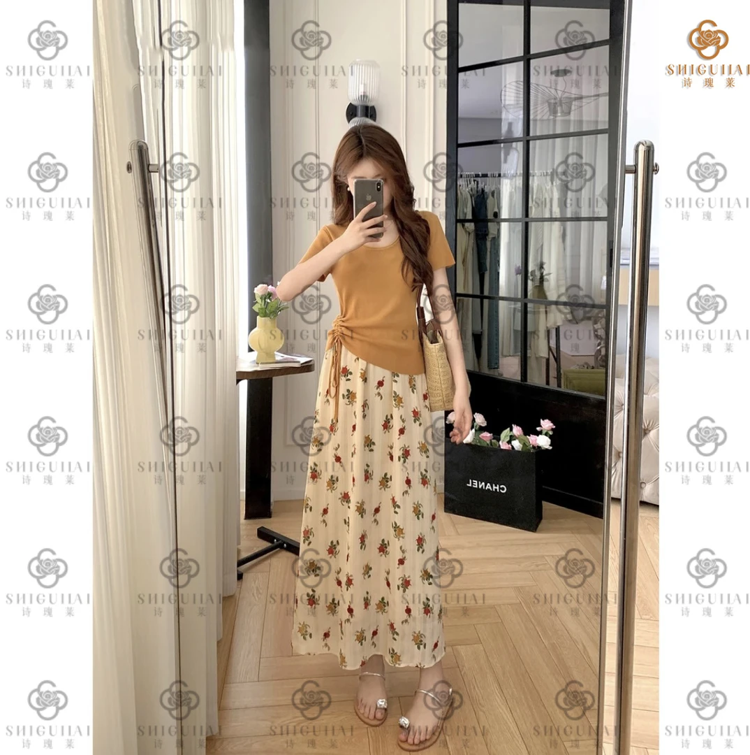 诗瑰莱波西米亚休闲风夏季气质套装小个子雏菊半身裙碎花裙收腰