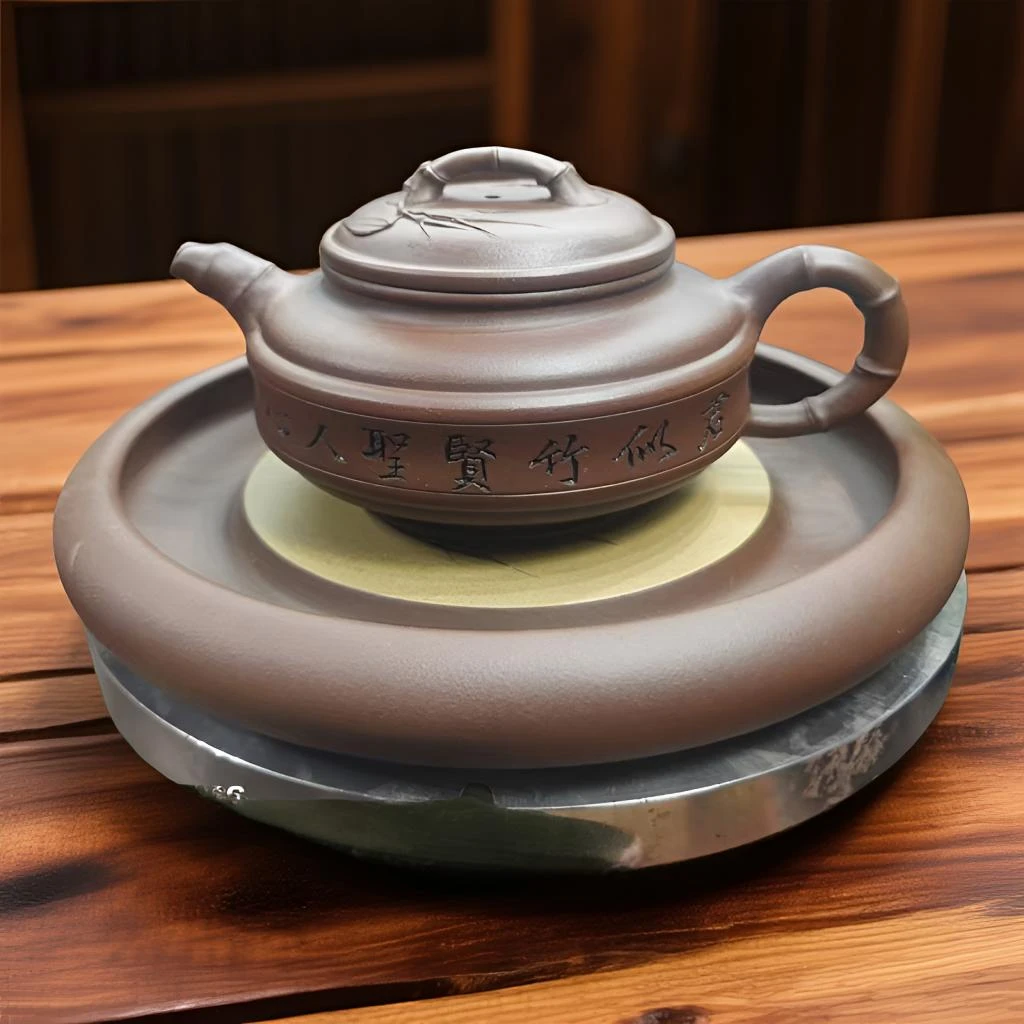 宜兴原矿紫砂一厂老紫泥全手工制作｛双线竹鼓｝紫砂壶100%真品