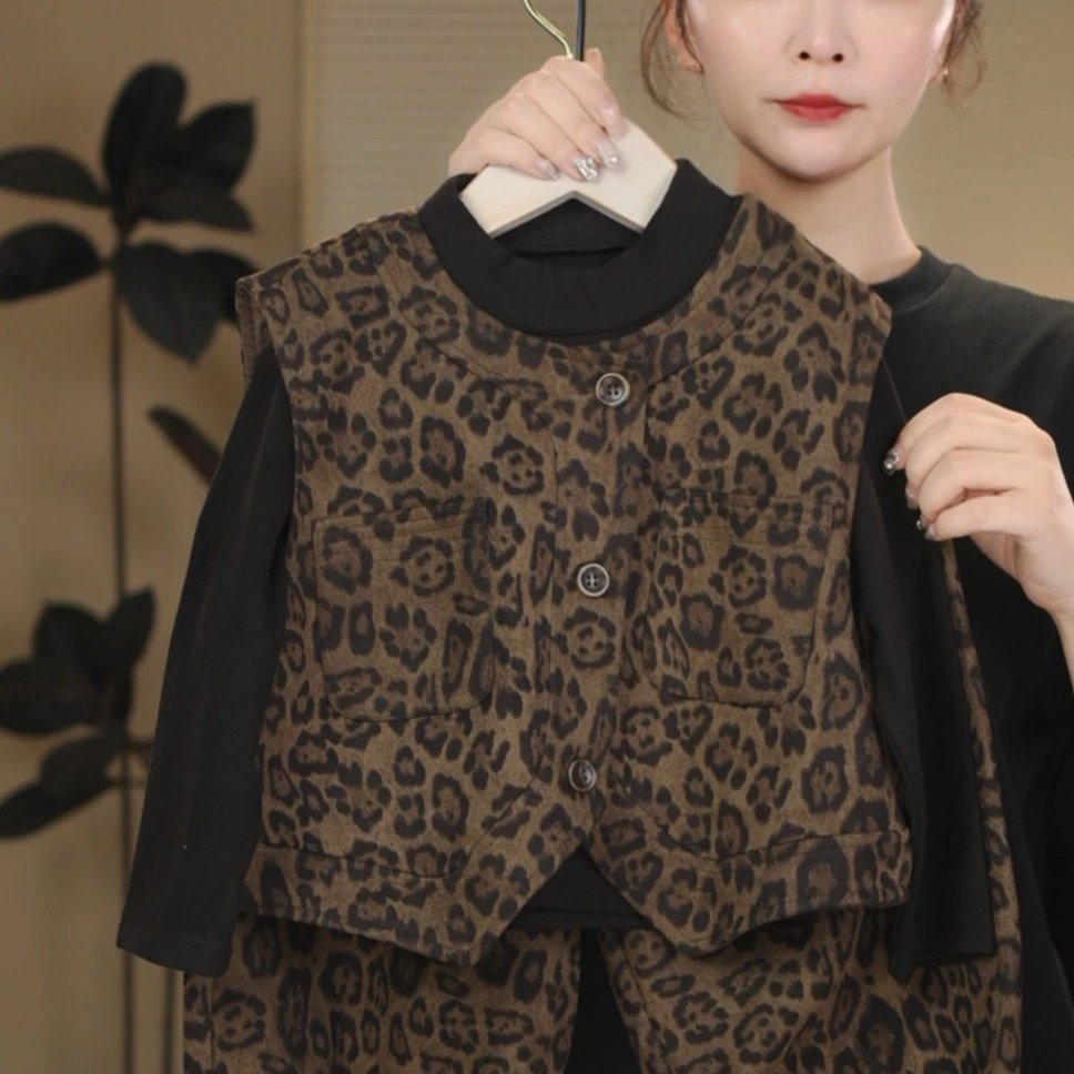 【现货豹纹风】2025秋季新品萌娃穿搭长袖西装男女童儿童套装25169