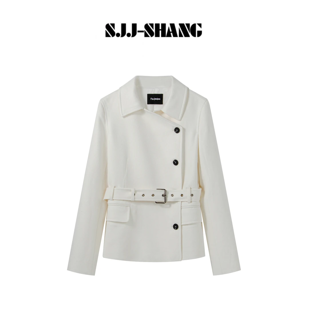 SJJ-SHANG【米白序章】25早秋小奥斜纹不规则领口剪裁外套q134918p