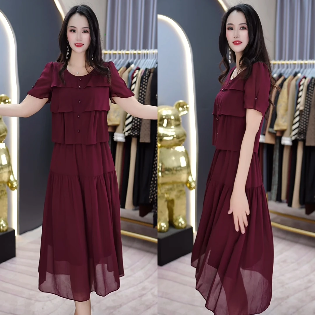 2025年夏季超有女人味的红色气质凉爽透气百搭显瘦中长款连衣裙