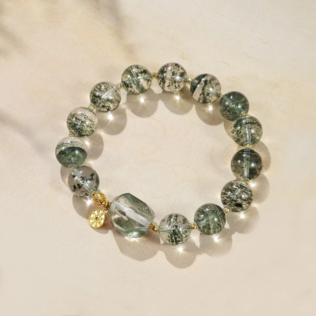 【扶摇】事业顺利财源广进 绿幽灵18K金天然水晶设计款手串