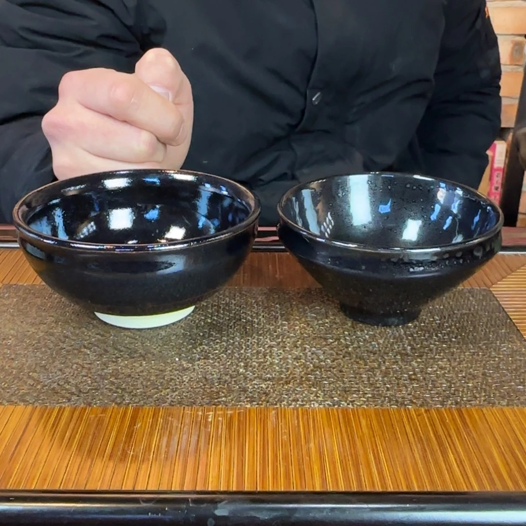 歪*生平阳窑手作黑釉束口盏，直口斗笠油滴盏